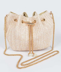 Faux Straw Bucket Crossbody Bag