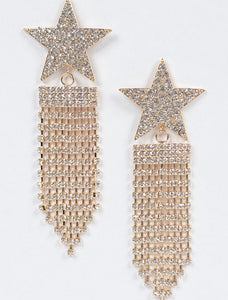 Star Shape Rhinestone Tassel Earrings