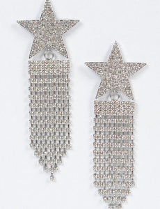 Star Shape Rhinestone Tassel Earrings