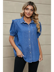 SHORT Puff Sleeve Button Down Denim Shirts