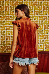 Ruffle Velvet Stretched Knit Top