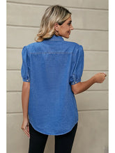 Load image into Gallery viewer, SHORT Puff Sleeve Button Down Denim Shirts
