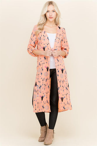 Steer Head Print Kimono